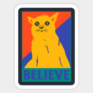 Believe / Retro Design / Funny Cat / Yellow Cat Sticker